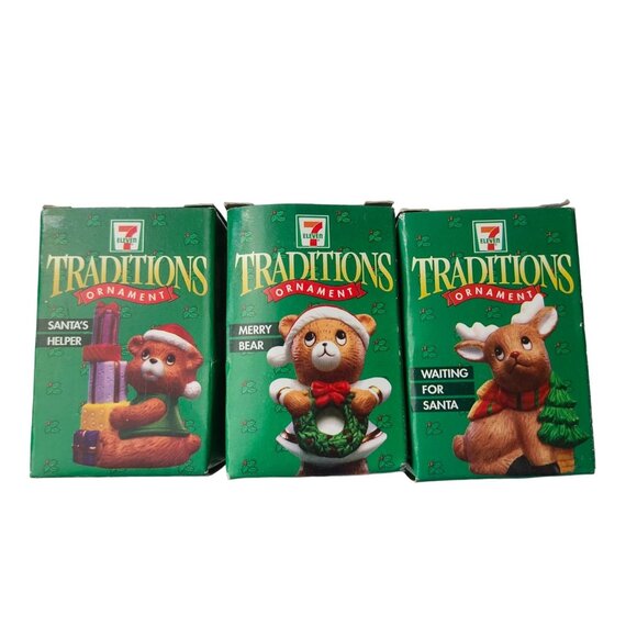 Vintage 1997 Lot of 3 Ornaments Santa Helper Merry Bear Waiting for Santa - Picture 1 of 3